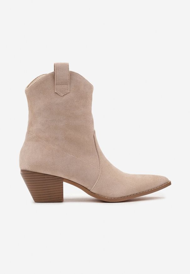 Born2be - Beżowe Botki Kowbojki na Stożkowym Obcasie Sairis. Okazja: na co dzień. Kolor: beżowy. Materiał: jeans, skóra. Obcas: na obcasie. Styl: elegancki, casual. Wysokość obcasa: średni
