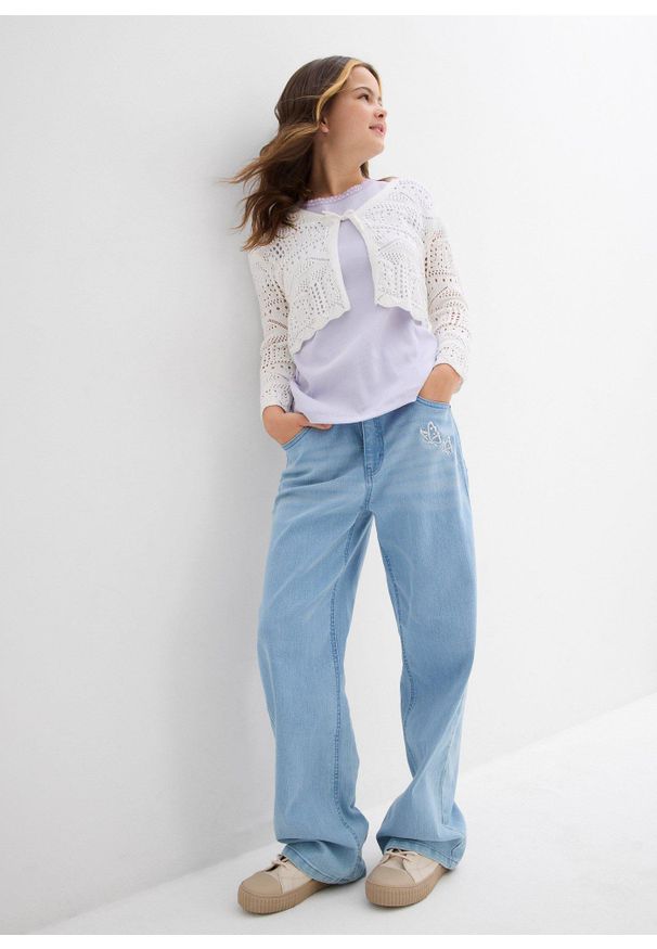 bonprix - Shirt w prążek, z czystej bawełny organicznej. Kolor: fioletowy. Materiał: bawełna. Wzór: prążki