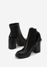 Born2be - Czarne Minimalistyczne Botki do Kostki na Słupkowym Obcasie Esmeliana. Okazja: na spotkanie biznesowe, do pracy, na co dzień. Kolor: czarny. Materiał: jeans. Szerokość cholewki: normalna. Obcas: na obcasie. Styl: biznesowy, casual, elegancki. Wysokość obcasa: średni #4