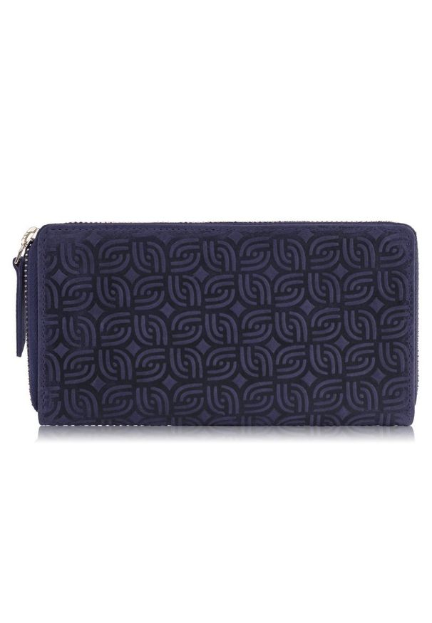 PAOLO PERUZZI - Portfel damski skórzany w geometryczny wzór granatowy RFID Paolo Peruzzi T-116-HDB. Kolor: niebieski. Materiał: skóra. Wzór: geometria