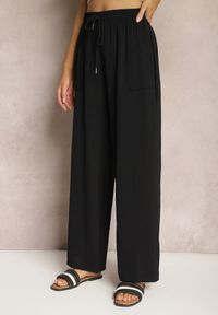 Renee - Czarne Spodnie High Waist ze Sznurkiem w Talii i Prostą Nogawką Raveann. Okazja: na co dzień. Stan: podwyższony. Kolor: czarny. Styl: casual #3
