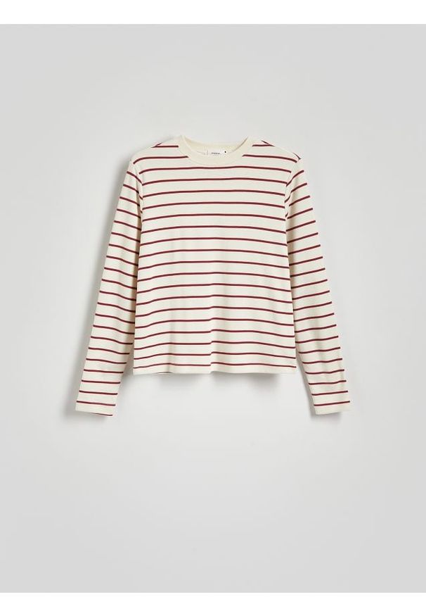 Reserved - Longsleeve z merceryzowanej bawełny - czerwony. Kolor: czerwony. Materiał: bawełna. Długość rękawa: długi rękaw