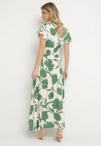 Born2be - Zielona Wiskozowa Sukienka Rozkloszowana w Kwiaty Arisona. Okazja: na randkę. Typ kołnierza: dekolt w kształcie V. Kolor: zielony. Materiał: wiskoza. Wzór: kwiaty. Sezon: wiosna, lato #6