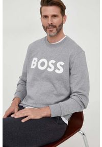 BOSS bluza bawełniana męska kolor szary z nadrukiem. Kolor: szary. Materiał: bawełna. Wzór: nadruk. Styl: klasyczny