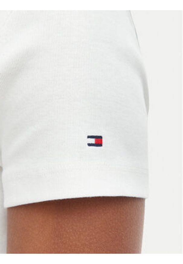TOMMY HILFIGER - Tommy Hilfiger Bluzka WW0WW48709 Kremowy Slim Fit. Kolor: kremowy. Materiał: bawełna