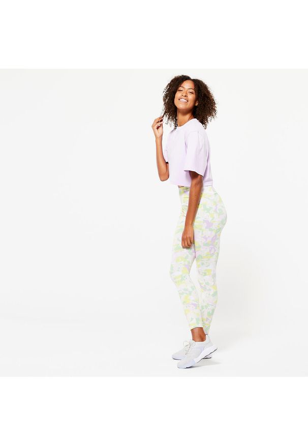 DOMYOS - Legginsy fitness damskie Domyos 520. Kolor: fioletowy. Materiał: bawełna, elastan, poliester, materiał. Sport: fitness