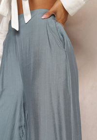 Renee - Niebieskie Luźne Spodnie z Szeroką Nogawką i Kieszeniami Cordya. Kolor: niebieski. Długość: długie #4