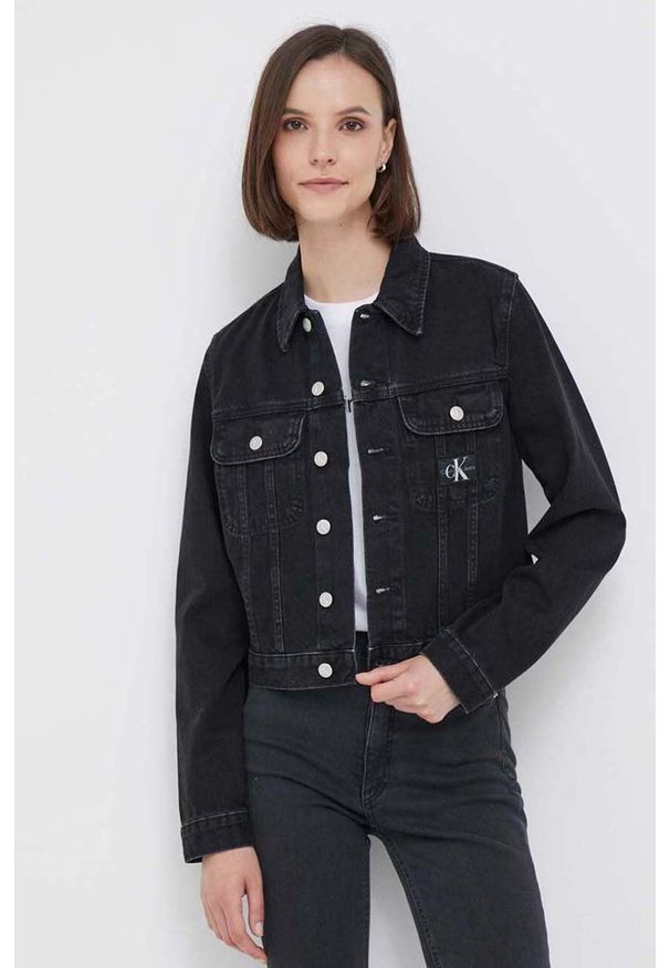 Calvin Klein Jeans kurtka jeansowa damska kolor czarny przejściowa. Kolor: czarny