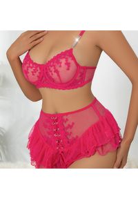Intica - Komplet bielizny z falbanką na specjalne okazje Lynann. Kolor: różowy. Materiał: materiał. Wzór: aplikacja #10