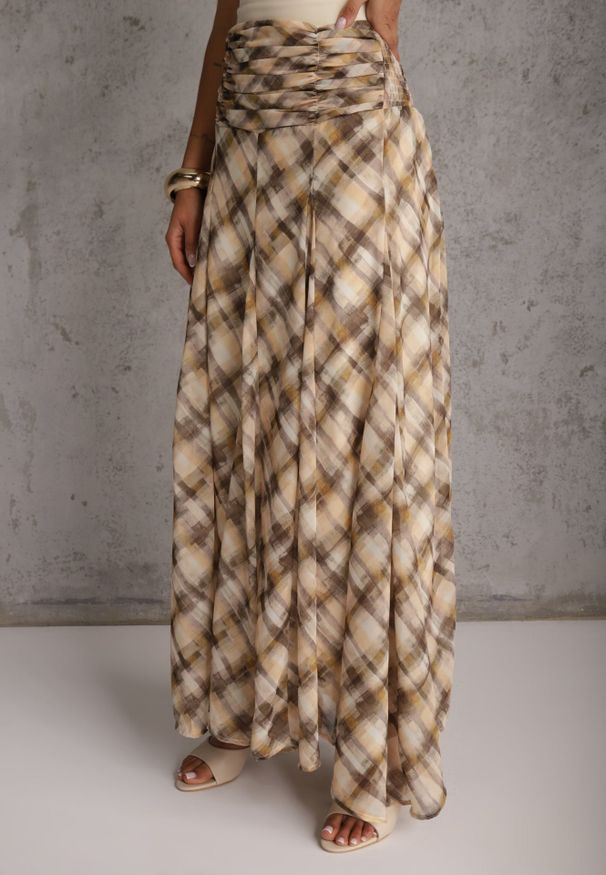 Renee - Żółta Spódnica Preppy o Rozkloszowanym Kroju z Marszczeniem w Talii Telemeia. Kolor: żółty. Materiał: poliester. Długość: krótkie