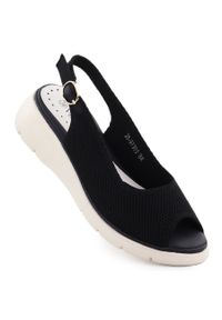 Sandały damskie na koturnie tekstylne czarne Vinceza 97303. Kolor: czarny. Materiał: tkanina. Obcas: na koturnie #1