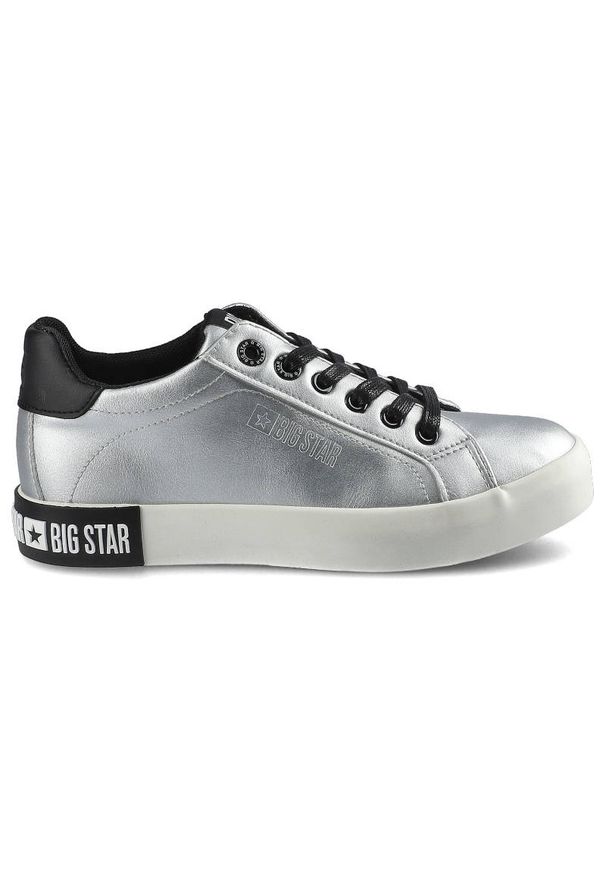 Big-Star - Srebrne Trampki Big Star Damskie Modne Buty. Zapięcie: sznurówki. Kolor: srebrny. Materiał: guma, skóra ekologiczna, materiał. Szerokość cholewki: normalna