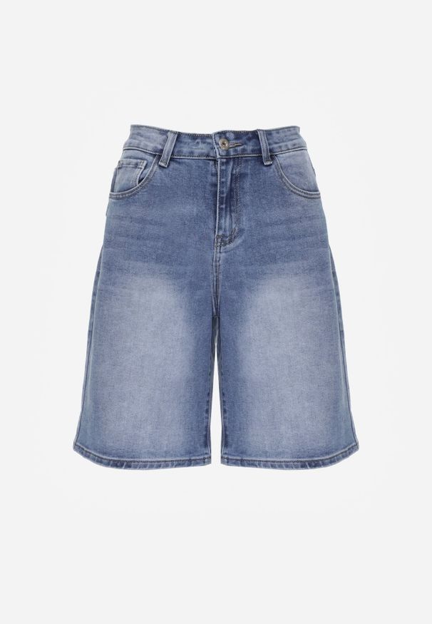 Renee - Niebieskie Szorty Jeansowe z Bawełny Jorts High Waist Sirenora. Okazja: na imprezę, na co dzień. Stan: podwyższony. Kolekcja: plus size. Kolor: niebieski. Materiał: jeans, bawełna. Sezon: lato. Styl: casual