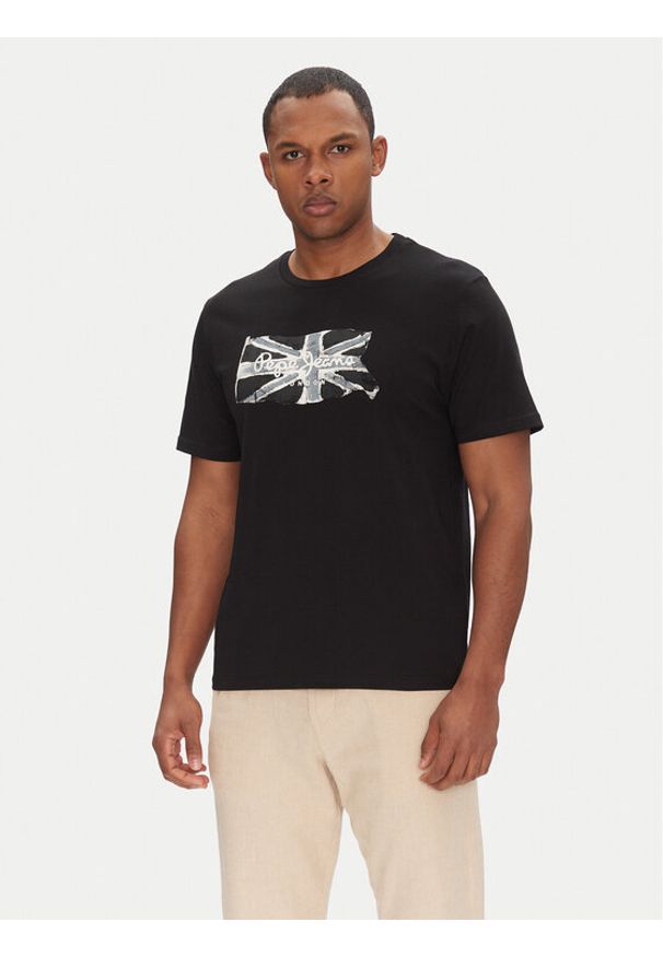 Pepe Jeans T-Shirt Flag PM509720 Czarny Regular Fit. Kolor: czarny. Materiał: bawełna