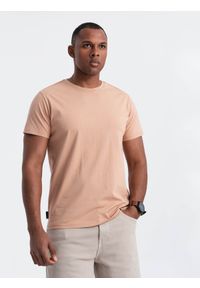 Ombre Clothing - Klasyczny T-shirt męski bawełniany BASIC - cielisty V9 OM-TSBS-0146 - XXL. Okazja: na co dzień. Kolor: beżowy. Materiał: bawełna. Styl: klasyczny #7
