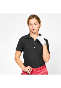 INESIS - Koszulka polo do golfa damska z krótkim rękawem Inesis MW500. Typ kołnierza: golf, polo. Kolor: czarny. Materiał: poliester, materiał, bawełna. Długość rękawa: krótki rękaw. Długość: krótkie. Styl: klasyczny