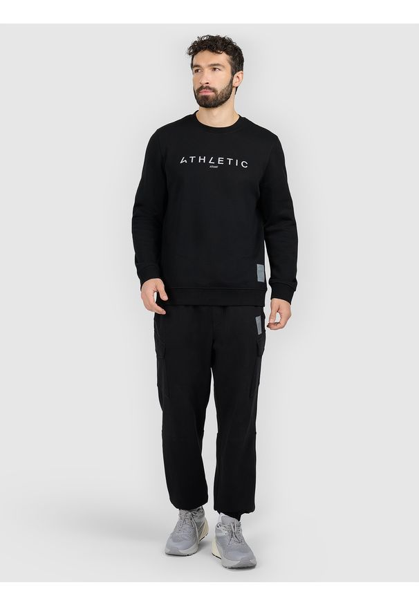 4f - 4F Bluza dresowa nierozpinana bez kaptura męska - czarna S. Okazja: na co dzień. Typ kołnierza: bez kaptura. Kolor: czarny. Materiał: dresówka. Styl: casual