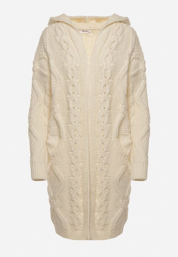 Born2be - Jasnobeżowy Niezapinany Długi Kardigan z Kapturem Wanharice. Typ kołnierza: kaptur. Kolor: beżowy. Długość: długie