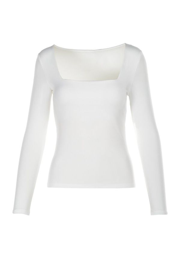 Born2be - Biała Bluzka Alexusi. Typ kołnierza: dekolt kwadratowy. Kolor: biały. Materiał: dzianina. Długość rękawa: długi rękaw. Długość: długie. Wzór: gładki. Styl: elegancki