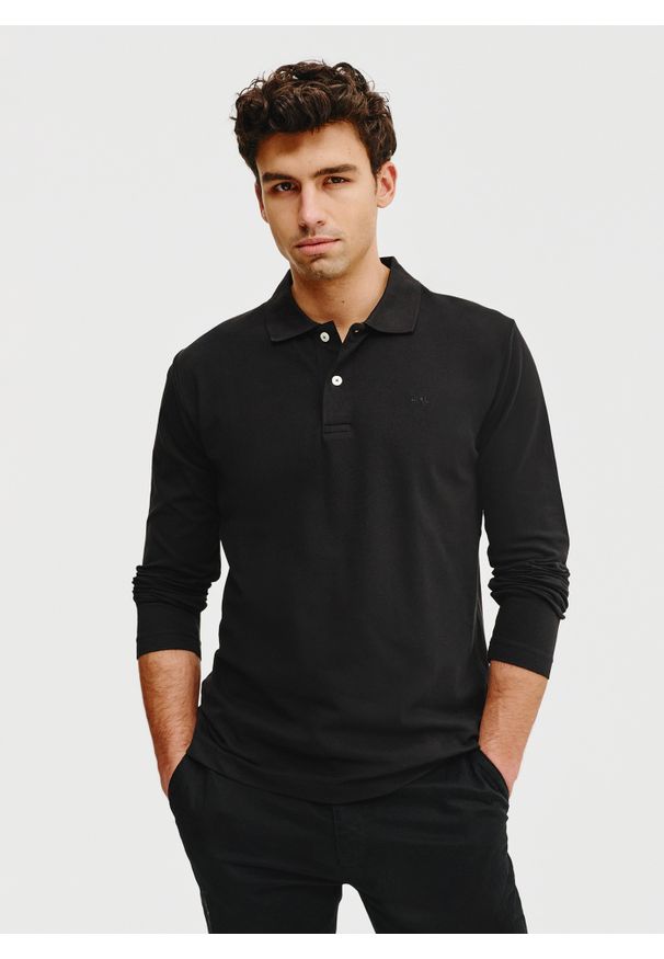 Pako Lorente - PAKO LORENTE – Czarne polo longsleeve. Okazja: na co dzień. Typ kołnierza: polo. Kolor: oliwkowy, czarny. Materiał: bawełna, elastan. Długość rękawa: długi rękaw. Długość: długie. Styl: casual