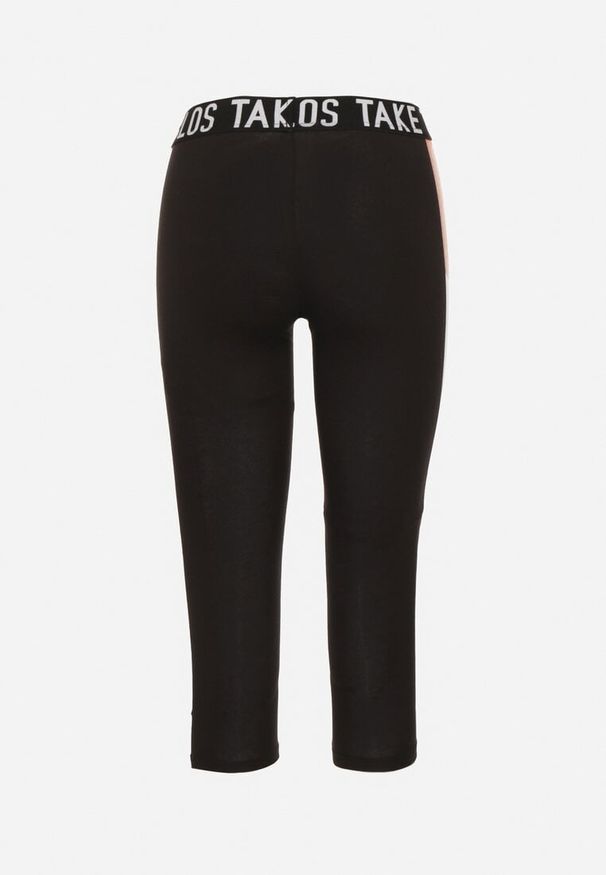 Born2be - Czarne Legginsy Sportowe z Lampasem i Napisami Glequella. Okazja: na co dzień. Stan: podwyższony. Kolor: czarny. Wzór: napisy. Styl: sportowy
