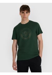 4f - 4F T-shirt regular z nadrukiem męski - zielony L. Okazja: na co dzień. Kolor: zielony. Materiał: materiał, bawełna. Wzór: nadruk. Styl: casual