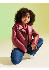 Sinsay - Kurtka ramoneska z imitacji skóry - bordowy. Kolor: czerwony. Materiał: skóra #1