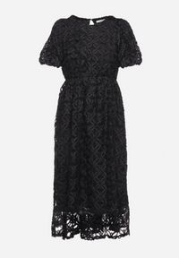 Born2be - Czarna Rozkloszowana Sukienka z Przeźroczystym Tiulem z Ozdobnym Wzorem Exbia. Typ kołnierza: dekolt w łódkę. Kolor: czarny. Materiał: tiul. Wzór: ażurowy. Styl: elegancki, klasyczny #5