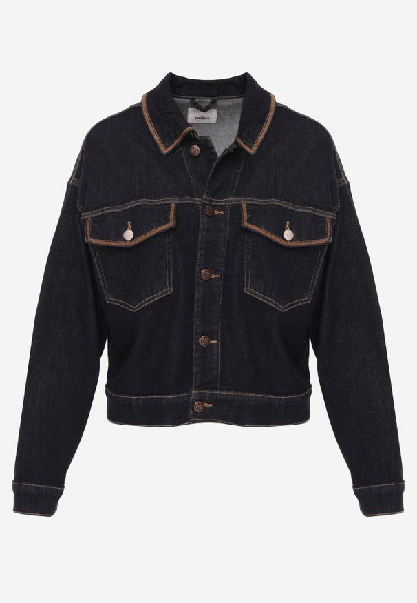 Born2be - Niebieska Kurtka Jeansowa z Bawełną Zdobiona Kontrastowymi Lamówkami Nedore. Okazja: na spacer, na co dzień. Kolor: niebieski. Materiał: jeans, bawełna. Wzór: aplikacja. Sezon: lato. Styl: casual, klasyczny