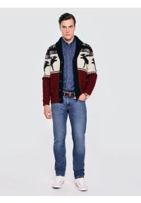 Big-Star - Kardigan męski ze wzorem skandynawskim bordowo-granatowy Lorenzo 000. Okazja: na spacer. Kolor: wielokolorowy. Materiał: jeans, dzianina. Wzór: gładki, ze splotem. Styl: sportowy, klasyczny