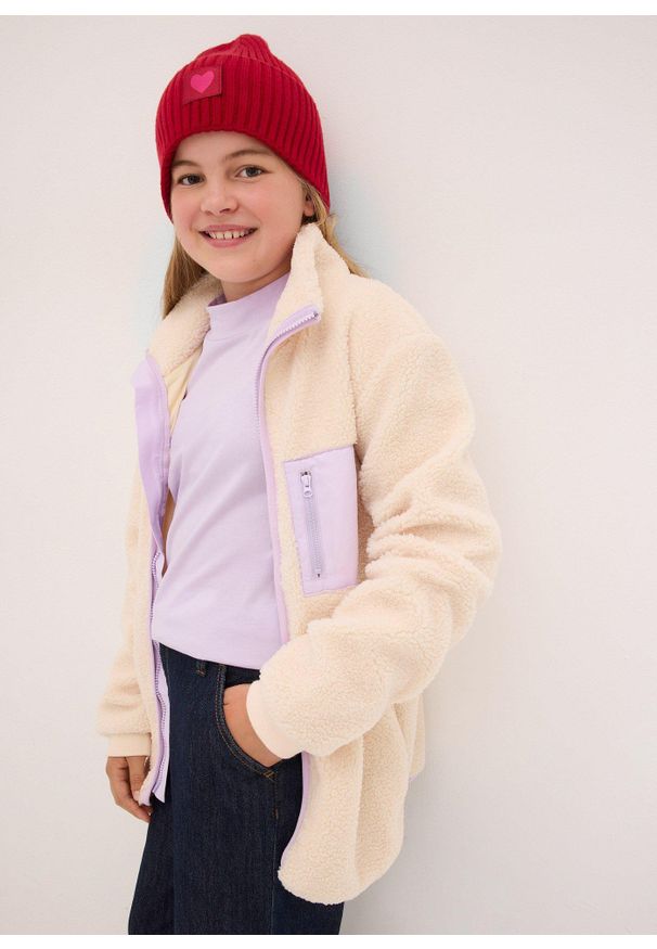 bonprix - Bluza rozpinana z kożuszkowego polaru. Kolor: beżowy. Materiał: polar
