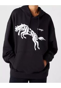 Wrangler - WRANGLER 75TH ANNI HOODIE MĘSKA BLUZA KAPTUR LOGO NADRUK BLACK BEAUTY W645HTZ13. Wzór: nadruk