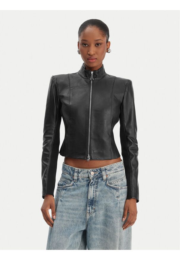 Patrizia Pepe Kurtka skórzana CO0001/L1HZ-K103 Czarny Regular Fit. Kolor: czarny. Materiał: skóra