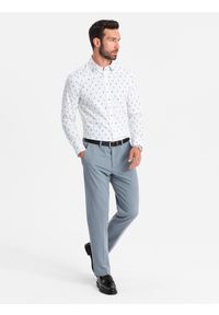 Ombre Clothing - Męska koszula bawełniana we wzory SLIM FIT - biała V2 - Rozmiar: S. Kolor: biały. Materiał: bawełna. Styl: klasyczny #7