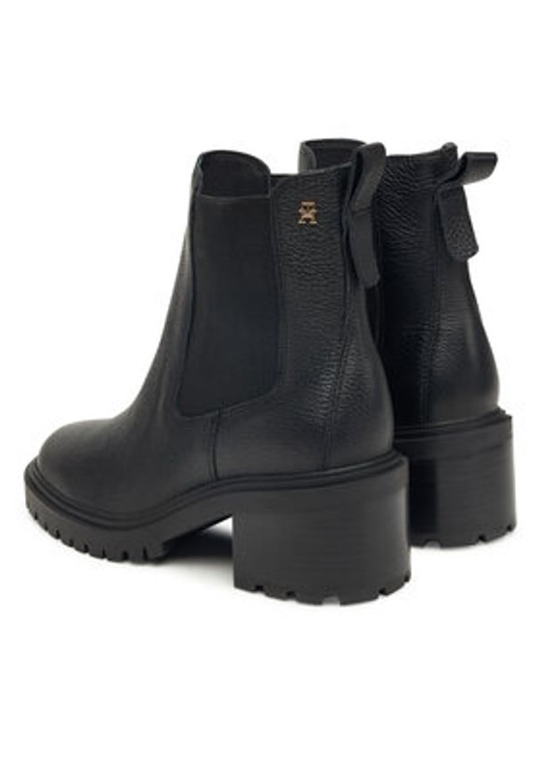 TOMMY HILFIGER - Tommy Hilfiger Botki Th Leather Chelsea Cleated Heel FW0FW08774 Czarny. Kolor: czarny. Materiał: skóra