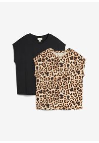 bonprix - T-shirt z czystej bawełny organicznej (2 szt.). Kolor: czarny. Materiał: bawełna. Wzór: gładki, nadruk, motyw zwierzęcy. Sezon: lato #1