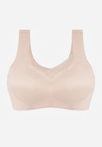 Renee - Beżowy Sportowy Biustonosz z Usztywnieniem Ozdobiony Siateczkową Wstawką Edalissa. Kolor: beżowy. Rodzaj stanika: wyciągane miseczki. Wzór: aplikacja #1