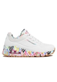 skechers - Buty na co dzień damskie SKECHERS UNO LOVING LOVE. Okazja: na co dzień. Zapięcie: sznurówki. Kolor: biały. Materiał: materiał, syntetyk. Szerokość cholewki: normalna. Wzór: aplikacja. Sport: turystyka piesza