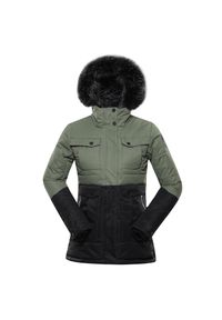 ALPINE PRO - Kurtka uniwersalna damska Alpine Pro LJCB592587. Typ kołnierza: kaptur. Kolor: zielony. Materiał: syntetyk. Sezon: zima. Styl: klasyczny, sportowy #1