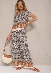 Renee - Czarny Komplet z Bawełny w Print Boho Szerokie Spodnie i Koszulka Telanitha. Kolor: czarny. Materiał: bawełna. Wzór: nadruk