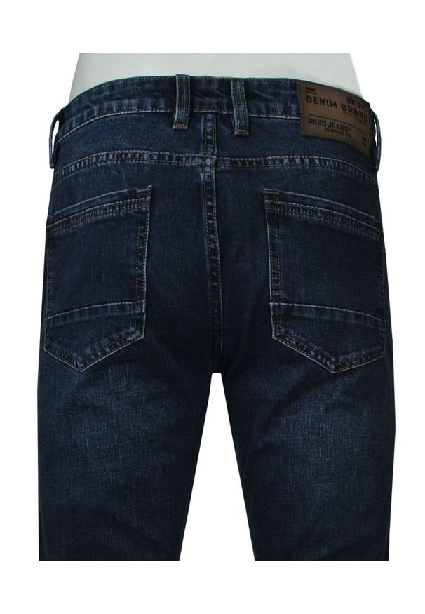 Pako Jeans - Spodnie, Ciemne JEANSY, Regular Fit, Męskie, Zwężana Nogawka -PAKO JEANS. Okazja: na spotkanie biznesowe, do pracy. Materiał: bawełna, elastan. Styl: biznesowy, klasyczny