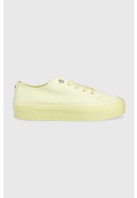 TOMMY HILFIGER - Tommy Hilfiger tenisówki damskie kolor żółty. Nosek buta: okrągły. Zapięcie: sznurówki. Kolor: żółty. Materiał: guma. Obcas: na platformie