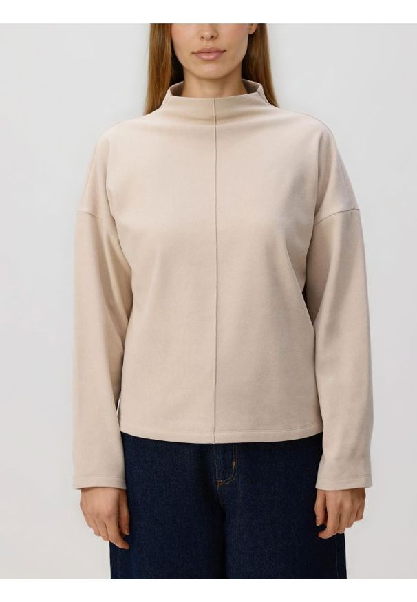 Reserved - Bluzka z przeszyciem - kremowy. Kolor: kremowy. Materiał: dzianina