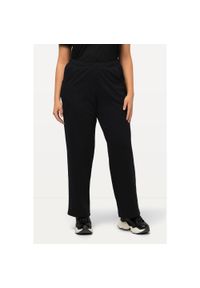 ULLA POPKEN - Damskie Spodnie dresowe prosty krój gumka w pasie. Kolekcja: plus size. Kolor: czarny. Materiał: materiał, bawełna