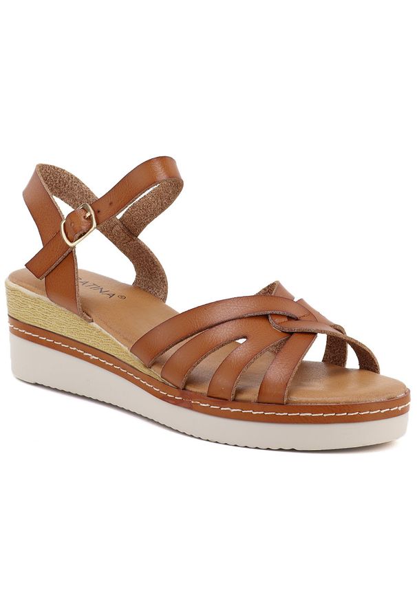 Sandały damskie na koturnie brązowe Sabatina 1103-5. Kolor: brązowy. Materiał: skóra ekologiczna. Obcas: na koturnie