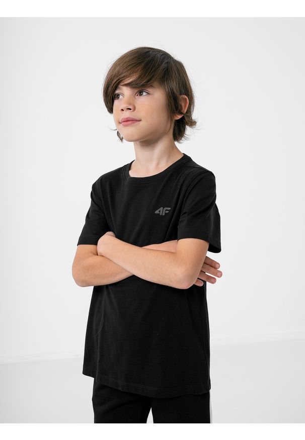 4f - T-shirt chłopięcy (122-164). Kolor: czarny. Materiał: materiał, bawełna