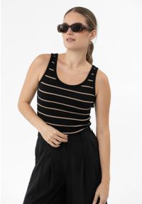 Volcano - Top w paski T-ESTER. Materiał: elastan, materiał, prążkowany, bawełna, jeans. Długość rękawa: na ramiączkach. Wzór: paski. Styl: klasyczny, sportowy #1