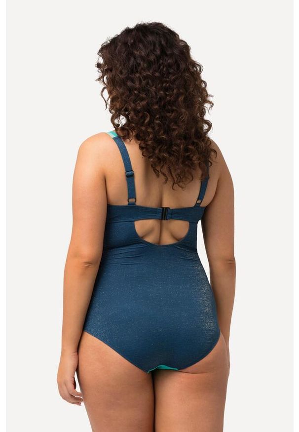 ULLA POPKEN - Damski Kostium kąpielowy błyszczący materiał miękkie miseczki fiszbiny. Kolekcja: plus size. Kolor: niebieski, turkusowy, wielokolorowy. Materiał: materiał
