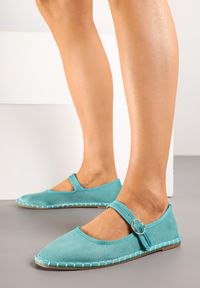 Born2be - Zielone Balerinki Espadryle z Paskiem Ozdobione Przeszyciami Firaniere. Okazja: na co dzień. Zapięcie: pasek. Kolor: zielony. Wzór: aplikacja. Sezon: lato. Styl: casual