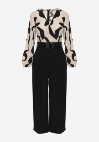 Renee - Beżowy Długi Kombinezon z Paskiem i Kopertowym Dekoltem Johnatho. Okazja: na co dzień. Kolor: beżowy. Długość: długie. Styl: casual, elegancki #4